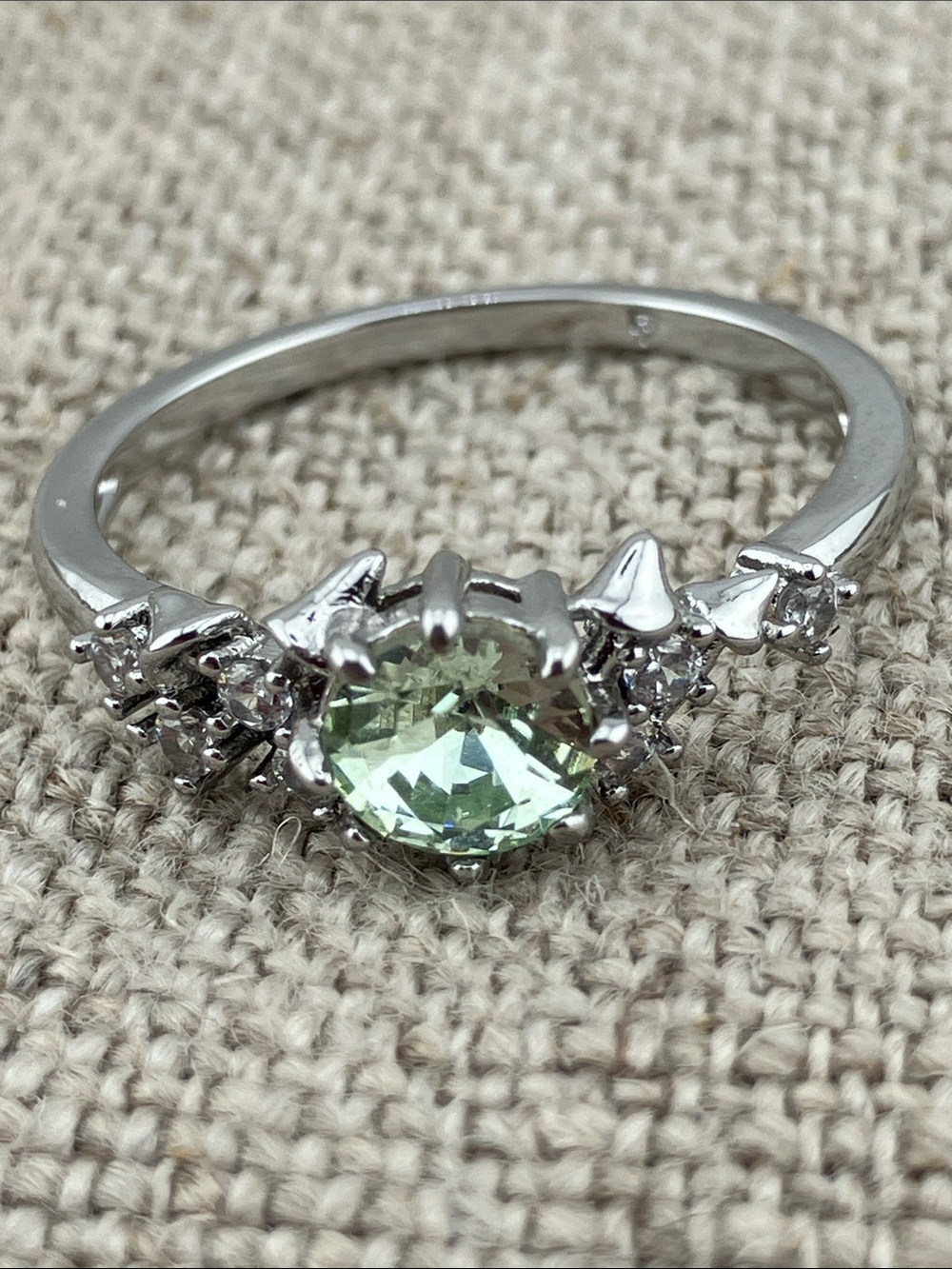 Pandora Silver Ring with Light Green Center and Side Accents